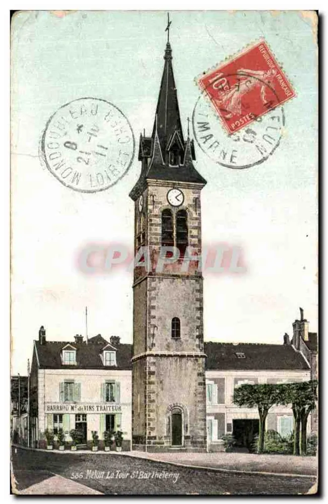 Melun La Tour Saint-Barthélemy — vista da torre e do barraud de vinhos — editor não identificado, n° de série 566 - Frente