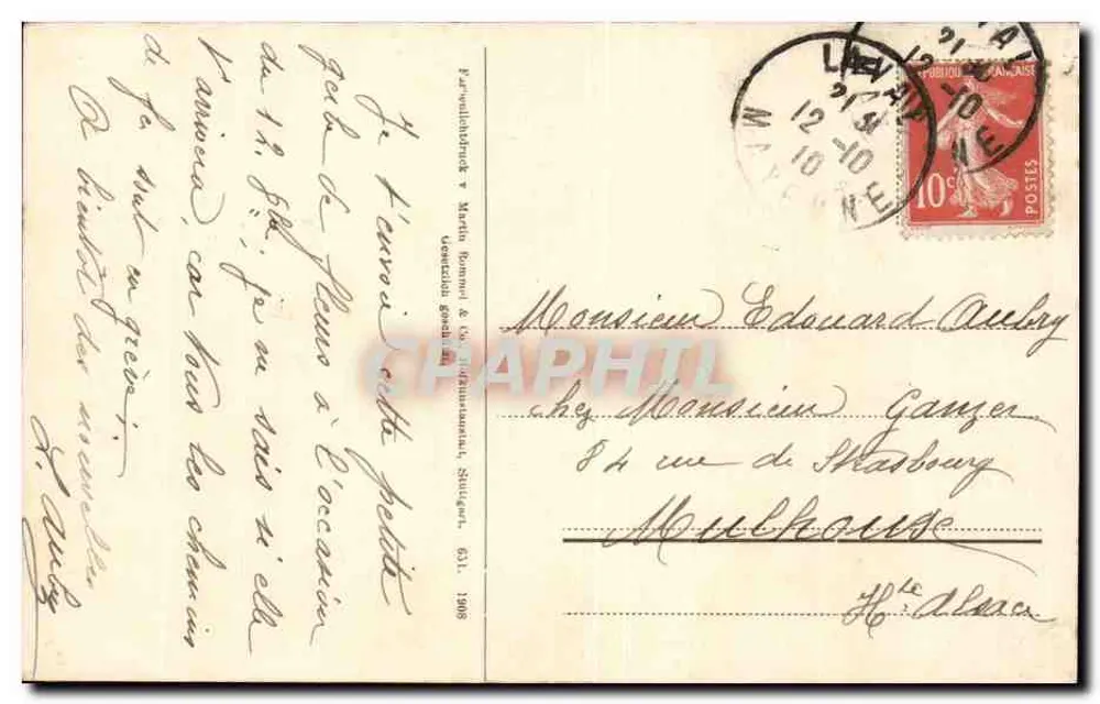 Mimosenstrauß — Frohe Geburtstage — Verlag Martin Rommel & Cie, Straßburg - Rückseite