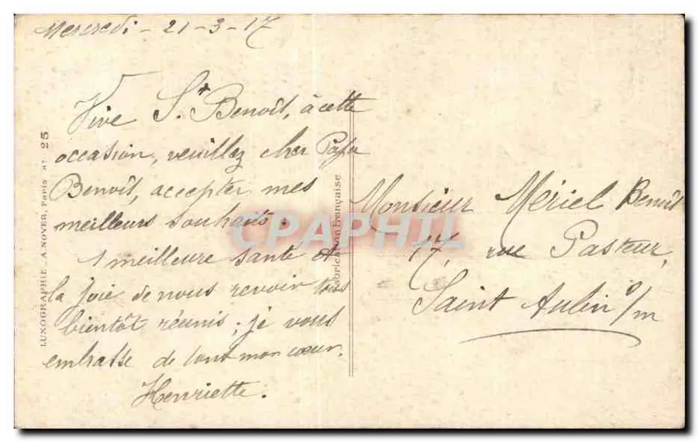 Kleeblätter und Margeriten — Frohe Geburtstagskarte — Luxographie A. Noyer, Paris n° 21 - Rückseite
