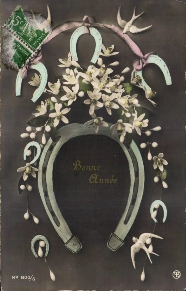 Horseshoes et fleurs — Bonne Année — Éditeur CB, n° 800/6 - Vorderseite