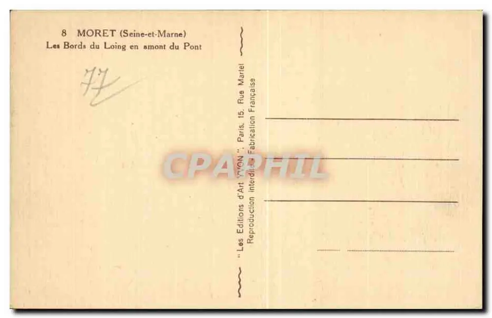 As margens do Loing acima do Ponte — Moret (Seine-et-Marne) — Les Éditions d'Art 'VYON' Paris - Verso
