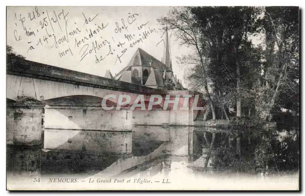 Nemours — Der Große Brücke und die Kirche — LL. - Vorderseite