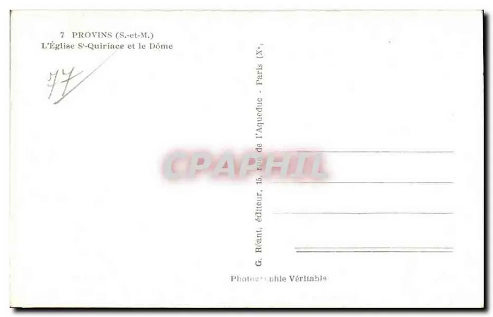 Provins (S.-et-M.) — Die Kirche Saint-Quiriace und der Dôme (Xe) — G. Réant, Verlag - Rückseite