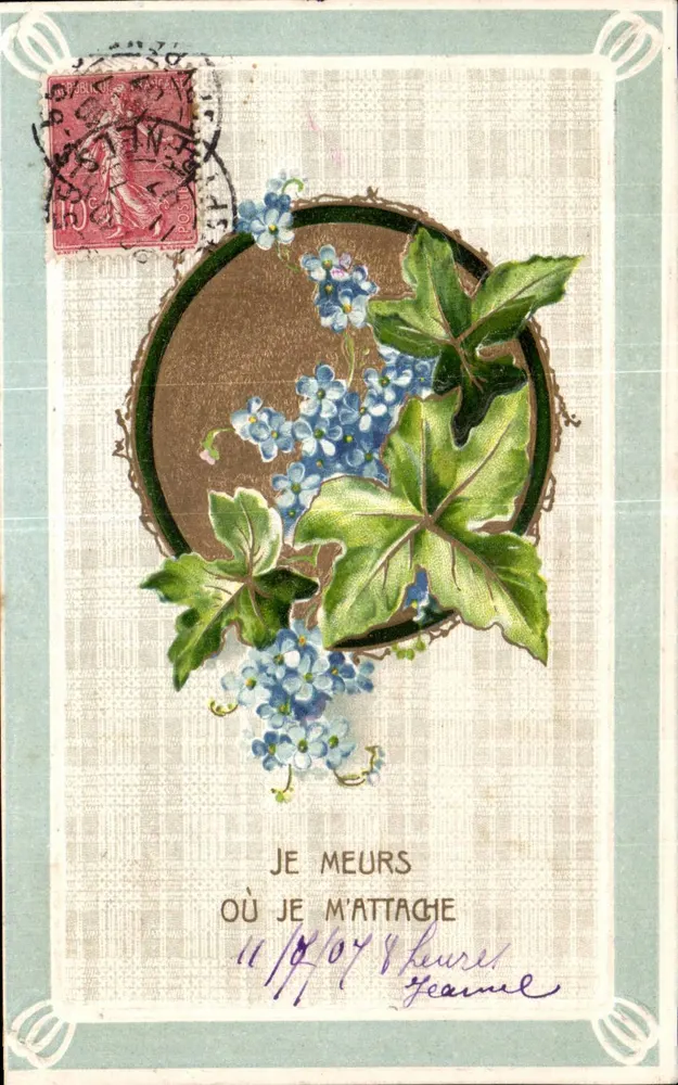 Ich sterbe, wo ich mich anhänge — Blumen und Efeu — Universal Postal Union, Weil am Rhein - Vorderseite
