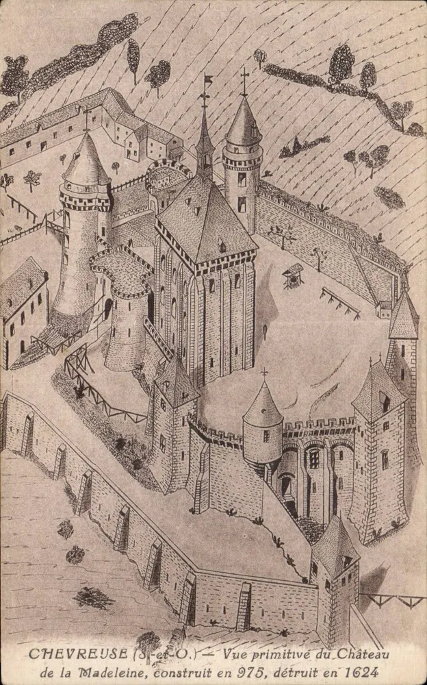 Chevreuse (S.-et-O.) — Vista primitiva do Castelo da Madeleine, construído em 975, destruído em 1624 - Frente