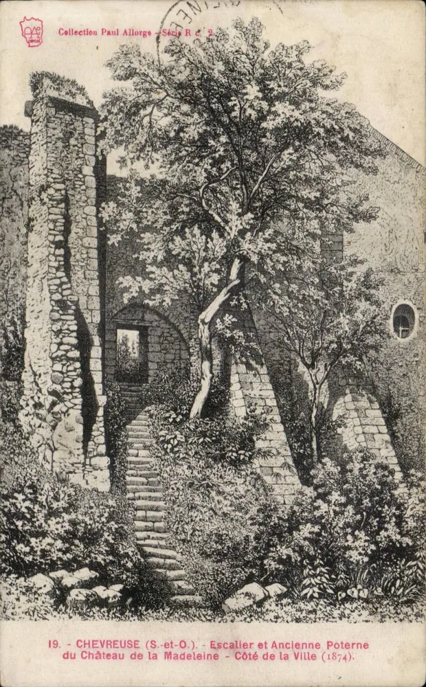 Chevreuse (S.-et-O.) - Escada e Velha Porta do Castelo da Madeleine - Lado da Cidade (1874) — Coleção Paul Allorge, Série R c. 2 - Frente