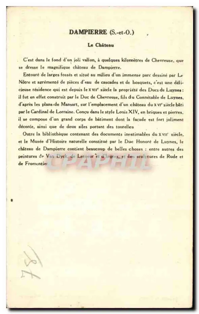 Dampierre (Seine-et-Oise) — O Castelo — Coleção da Solution Pautaubeerge - Verso