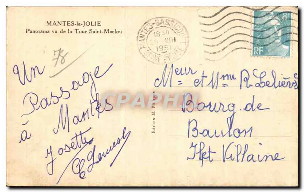 Mantes-la-Jolie — Panorama aus der Tour Saint-Maclou — Edition M. PHILIPPE - Rückseite