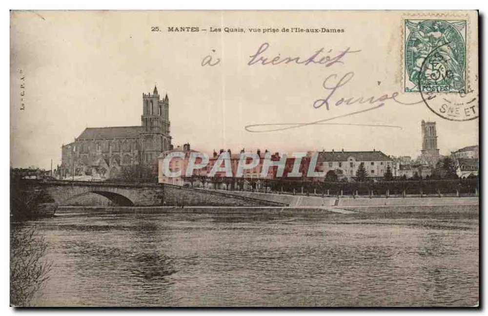MANTES — Die Ufer, Ansicht vom Île-aux-Dames — Antike Ansichtskarte Nr. 25 - Vorderseite