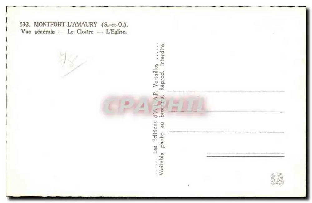 Montfort-l'Amaury — Allgemeiner Blick — Der Cloister — Die Kirche — Éditions d'Art A.P. Versailles - Rückseite