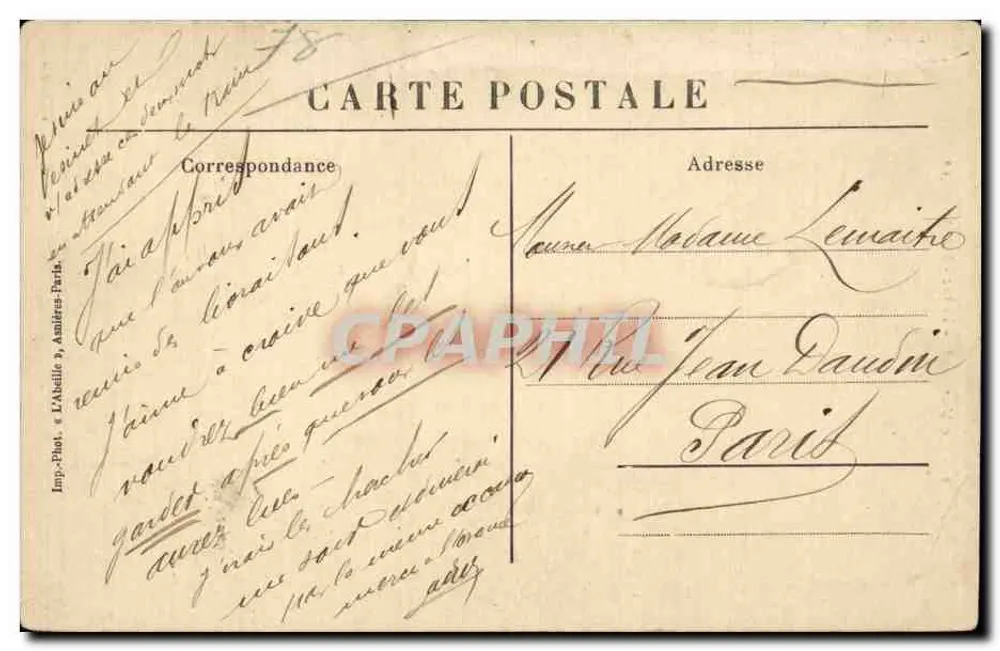 Le Vésinet - O Lago - Vista Artística - Imp. Phot. L'Abelle, Amières-Fariz - Verso