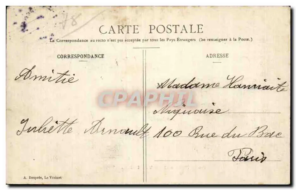 Asilo Nacional do Vésinet — Entrada — A. Després, Le Vésinet - Verso