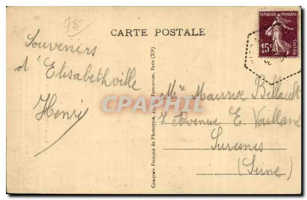 Igreja de Élisabethville (S.-e-O.) — Dedicada a Santa Tereza da Criança Jesus — Edição Noéry-Pélissier - Verso