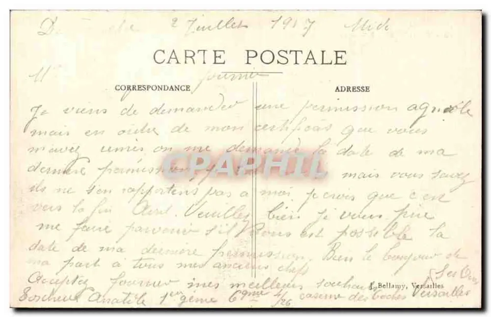 Versailles — Quartel do 1º Engenheiros — editor desconhecido, n° 39 - Verso
