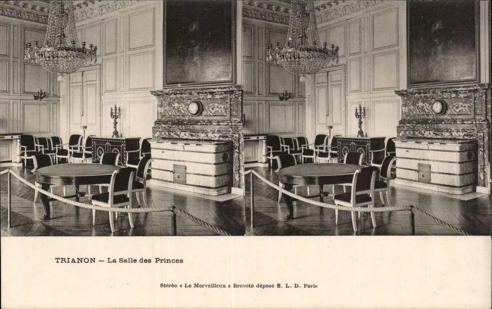 Trianon — A Sala dos Príncipes — Estereoscópica « Le Merveilleux » patenteada E. L. D. Paris - Frente