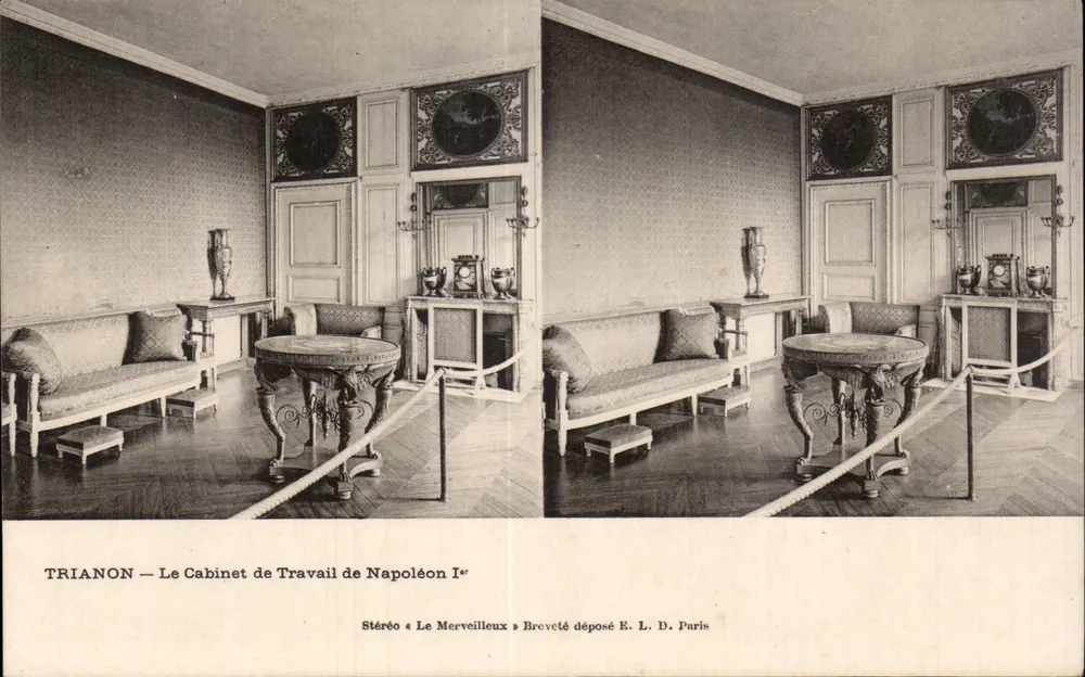 Trianon — Das Arbeitszimmer Napoleons I. — Stereoskopisch Le Merveilleux, patentiert E. L. Paris - Vorderseite