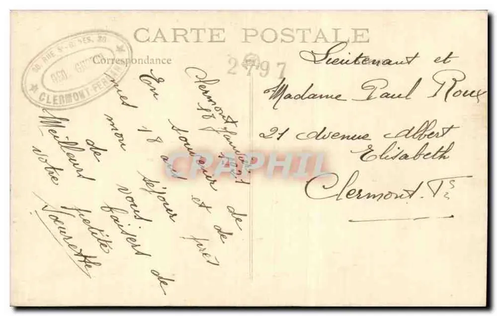 Junge Frau mit Hut aus Federn — Portraitstudio — Verlag Clermont-Ferrand, Nr. 2997 - Rückseite
