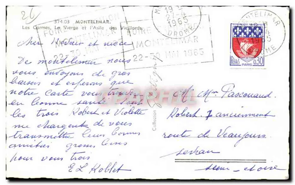 Montélimar — Luftbild der Stadt und des Flusses — Verlag nicht sichtbar - Rückseite