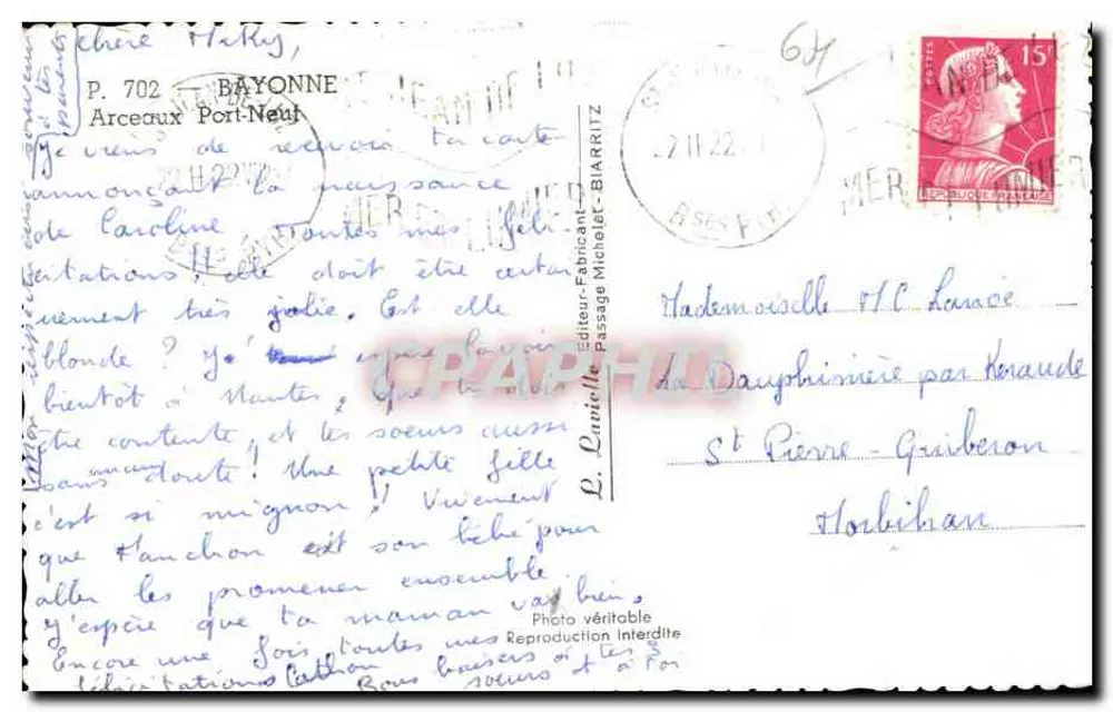 Vista da catedral de Bayonne — rua comercial — editor Laviolle, n° P. 702 - Verso