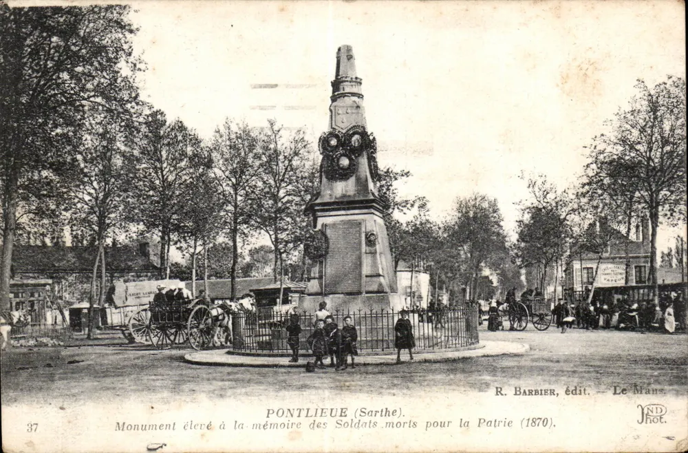 Pontlieue (Sarthe) — Denkmal errichtet zur Erinnerung an Soldaten, die für das Vaterland gestorben sind (1870) — R. Barbier, Verleger Le Mans - Vorderseite