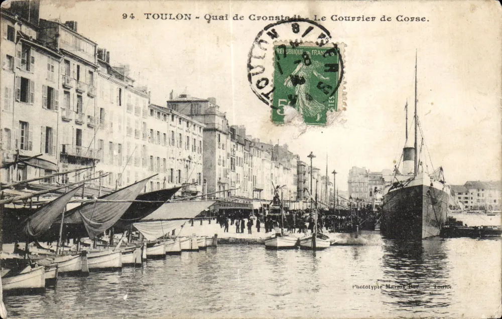 Toulon - Quai de Cronstadt - Le Courrier de Corse. — Phototypie Marino-Bat, Toulon, n°94 - Vorderseite