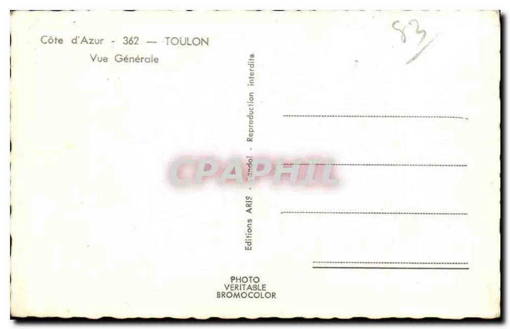 Vista Geral — TOULON — Edições ARIS n°362 - Verso