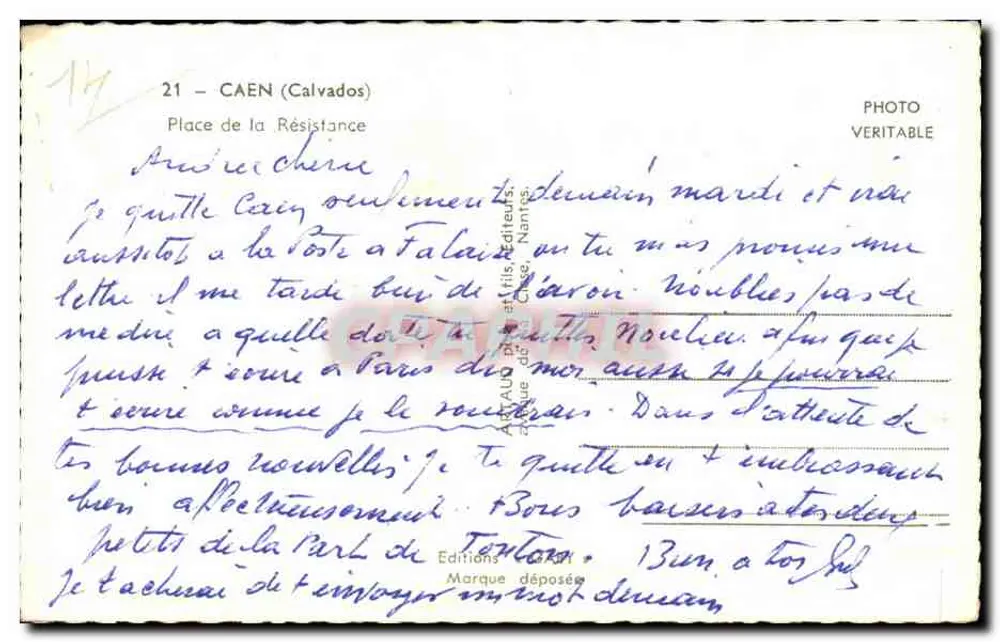 Place de la Résistance — Caen (Calvados) — Éditions A. & F. Cheïe, Nantes - Verso