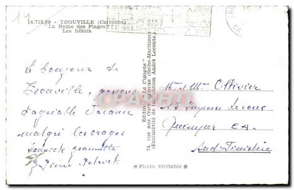 TROUVILLE - Die Hotels — Editionen 'La Cigogne' - Rückseite
