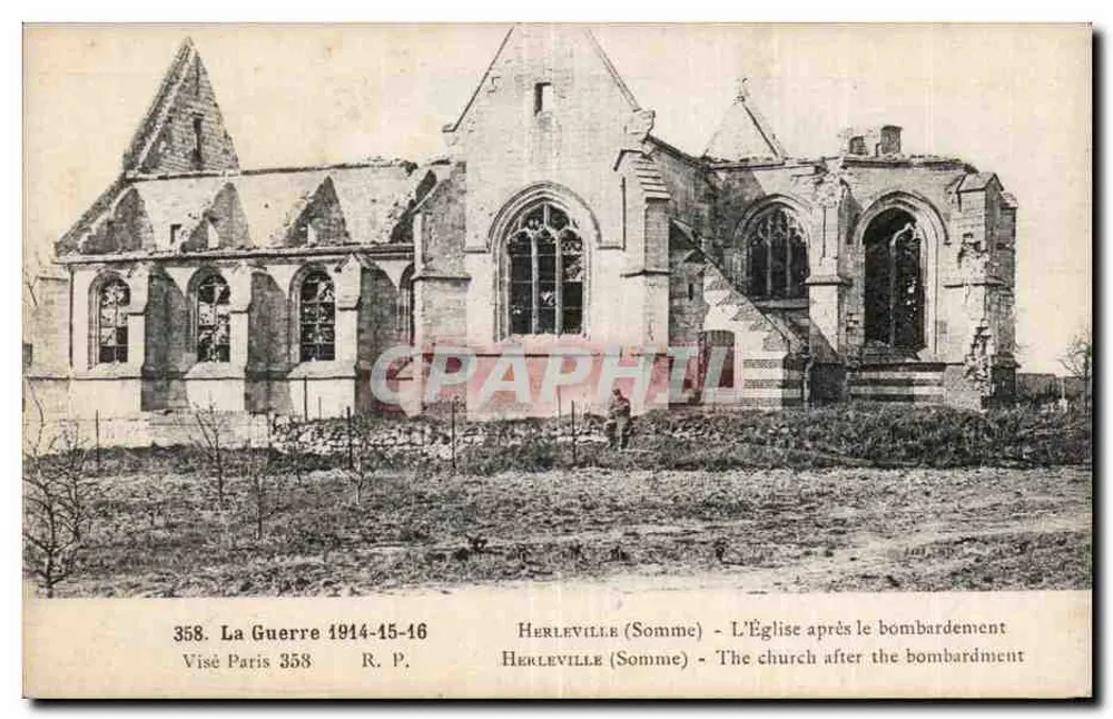 Herleville (Somme) — Ansicht der Kirche nach dem Bombenangriff — Visé Paris 358 - Vorderseite