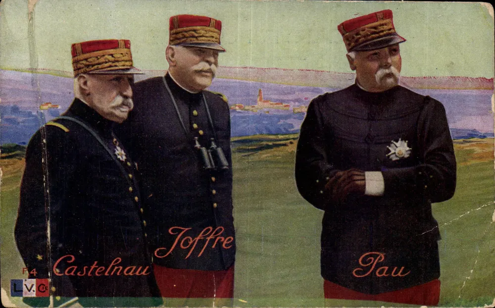 Castelnau, Joffre, Pau — trois généraux français en uniforme — éditeur LV.C. n° F4 - Vorderseite