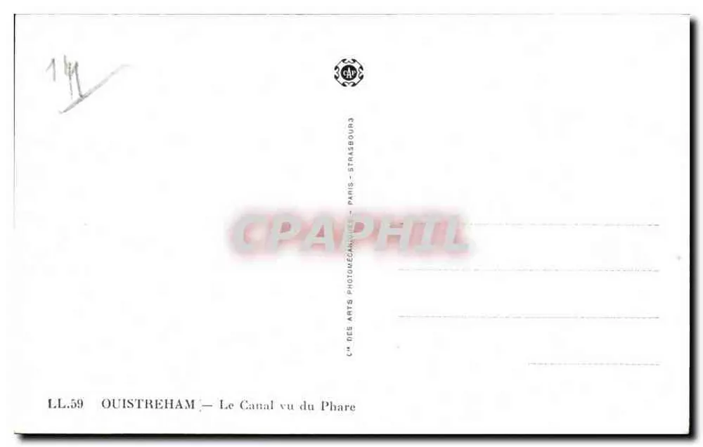 Ouistreham — Het Kanaal gezien vanaf de Kustwachttoren — C° des Arts Photomécaniques, Parijs - Achterkant