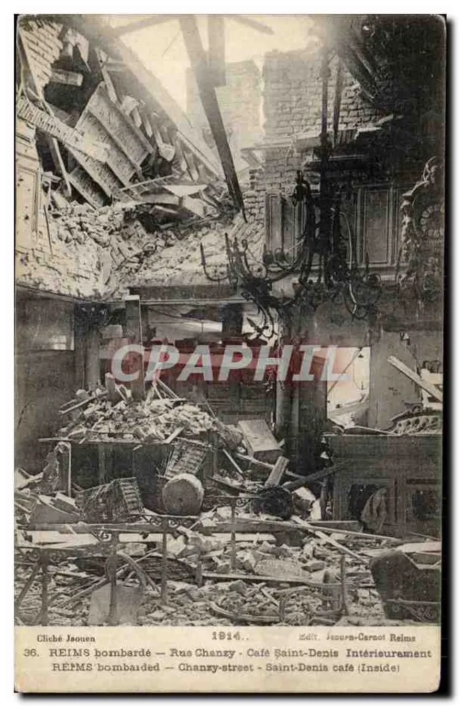 Reims bombardiert — Rue Chanzy — Innenansicht des Cafés Saint-Denis — Jaouen, Verlag Jaoura-Carnot Reims n°36 - Vorderseite