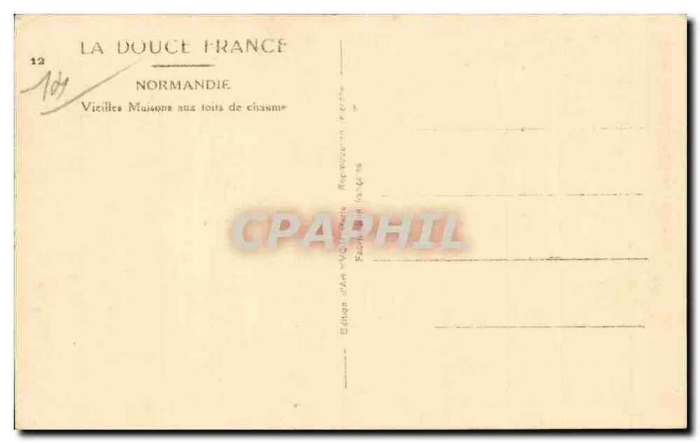 Alte Häuser mit Strohdächern — Normandie — Kunstausgabe Yvon - Rückseite