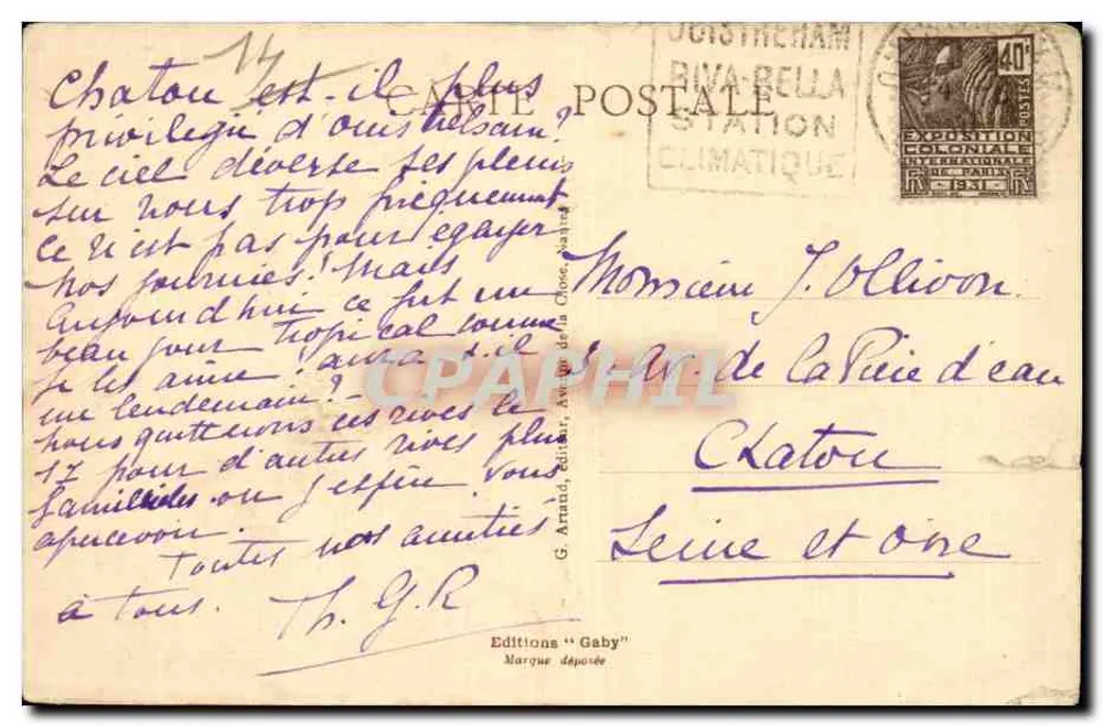 Riva-Bella — Le Casino et les Pelouses — Éditions Gaby - Rückseite