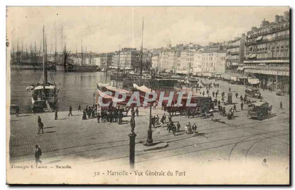Marselha — Vista Geral do Porto — Editor E. Lacour, n° 50 - Frente