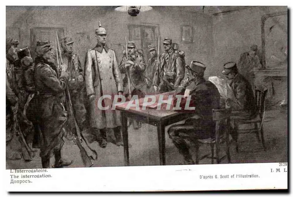 Interrogowanie — scena wojenna — wydanie patriotyczne 1914 - Awers