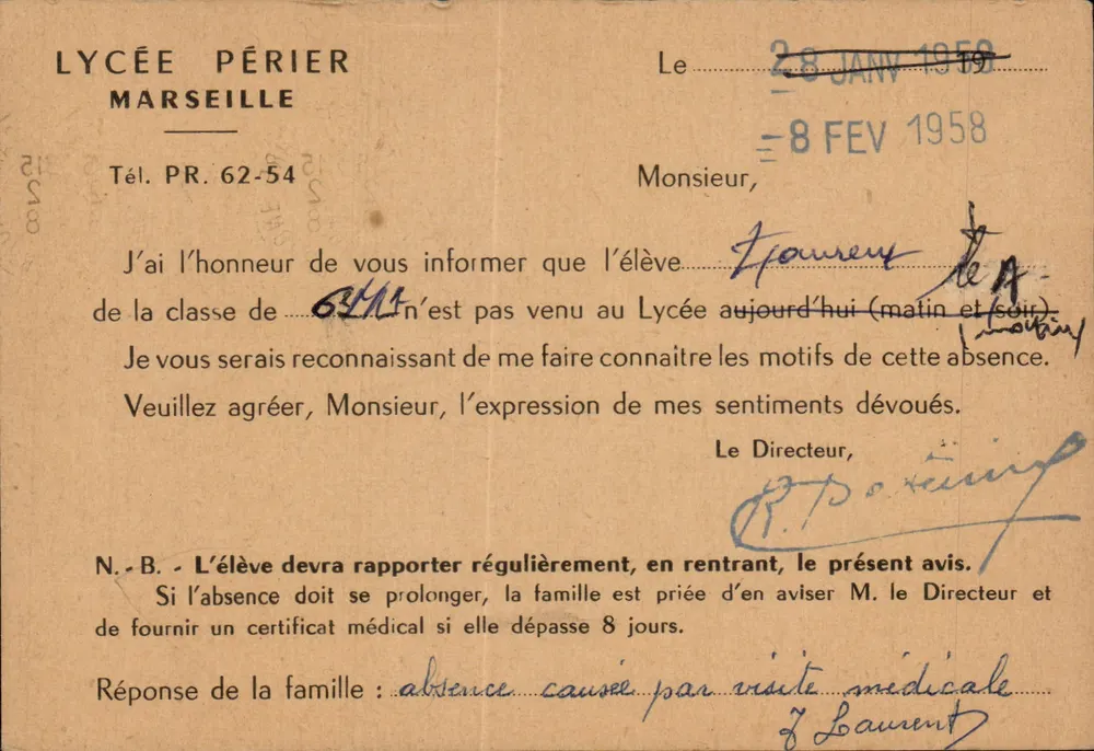 Lycée Périéer — Schülerabwesenheit — Verlag: Lycée Périéer, Marseille - Vorderseite
