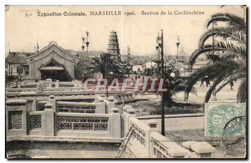 Exposição Colonial, MARSEILLE 1906 — Seção da Cochinchina — Photo-ateliers Bagnonin-Vincent, Marselha - Frente