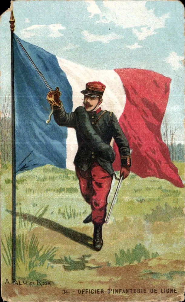 Infanterieoffizier — mit dreifarbiger Flagge — Verlag A. Palm de Rosa, Nr. 34 - Vorderseite