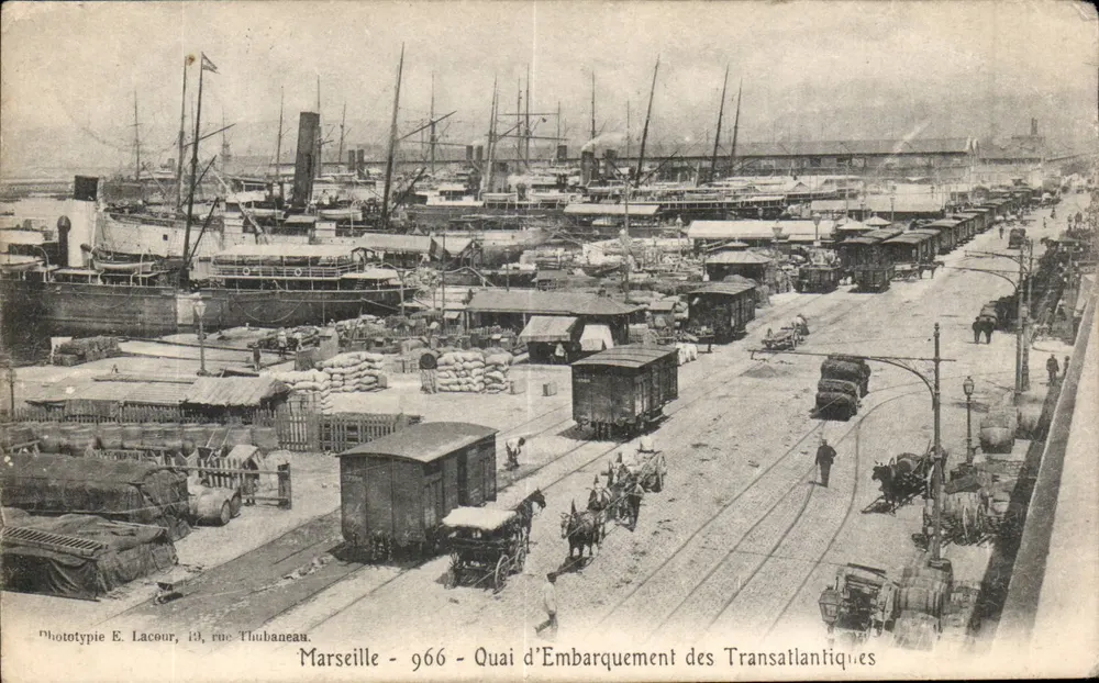 Marseille - 966 - Quai der Transatlantischen Abfahrt — Phototypie E. Lacour, 13, rue Thubbanéan - Vorderseite