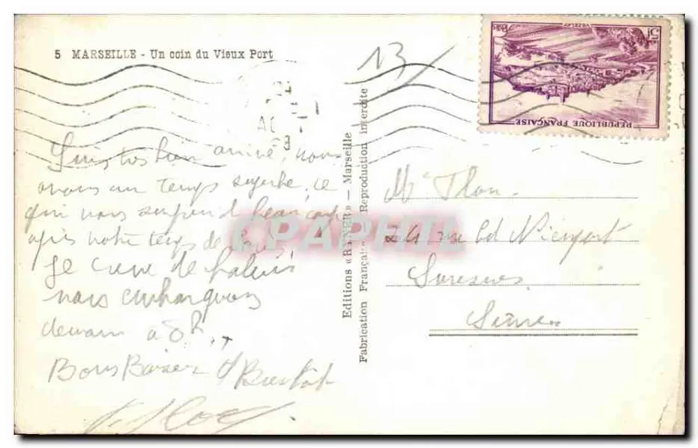Marseille — Ein Eckchen des Alten Hafens — Editions « Ryner » - Rückseite