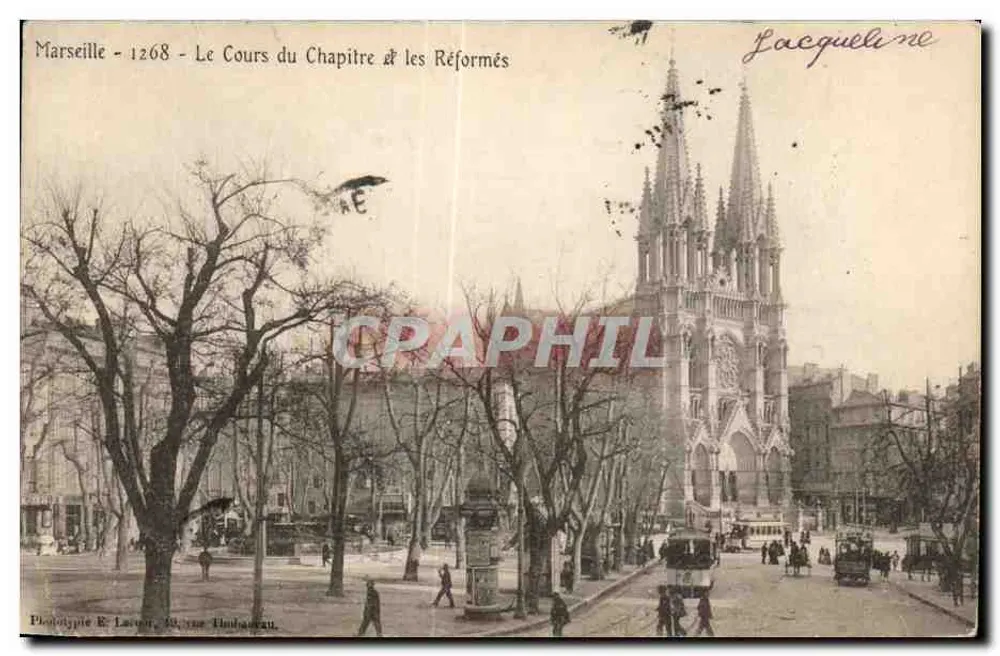 Marseille - 1268 - Ansicht des Cours du Chapitre und der Reformierten Kirche — Phototypie E. Lacou, 19, rue Timbaudau - Vorderseite