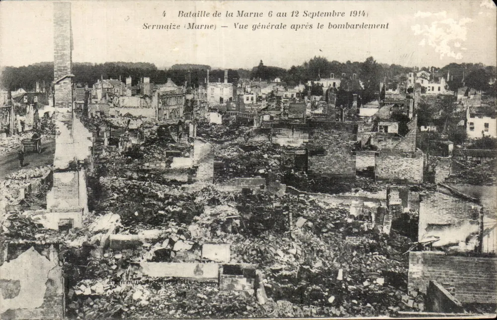 Sermaze (Marne) — Vue générale après le bombardement — A. Huruberti, phot. édit. St-Dizier - Voorkant