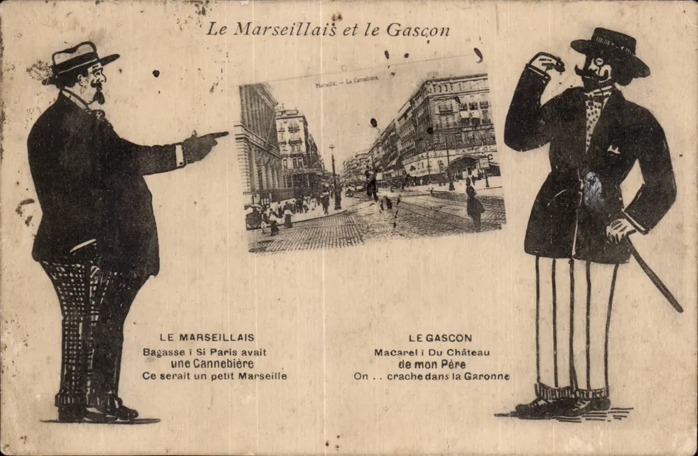 Der Marseillais und der Gascon — humoristische Karikatur — Verlag nicht sichtbar - Vorderseite