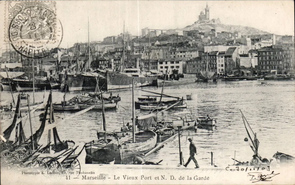 Marseille — Der alte Hafen und Notre-Dame de la Garde — Phototype E. Lacour, 41 rue Thubaneau - Vorderseite