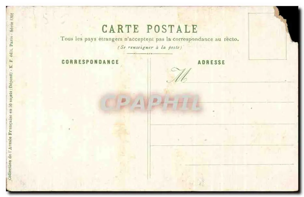 Infanterie de Ligne (Tambour) — Soldat mit Tambour und dreifarbiger Fahne — Verlag A. Palm de Rosa, n° 39 - Rückseite