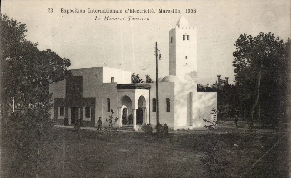 Internationale Elektroausstellung, Marseille, 1908 — Der tunesische Minaret — Photo-ateliers Baudouin-Vincent, Marseille - Vorderseite