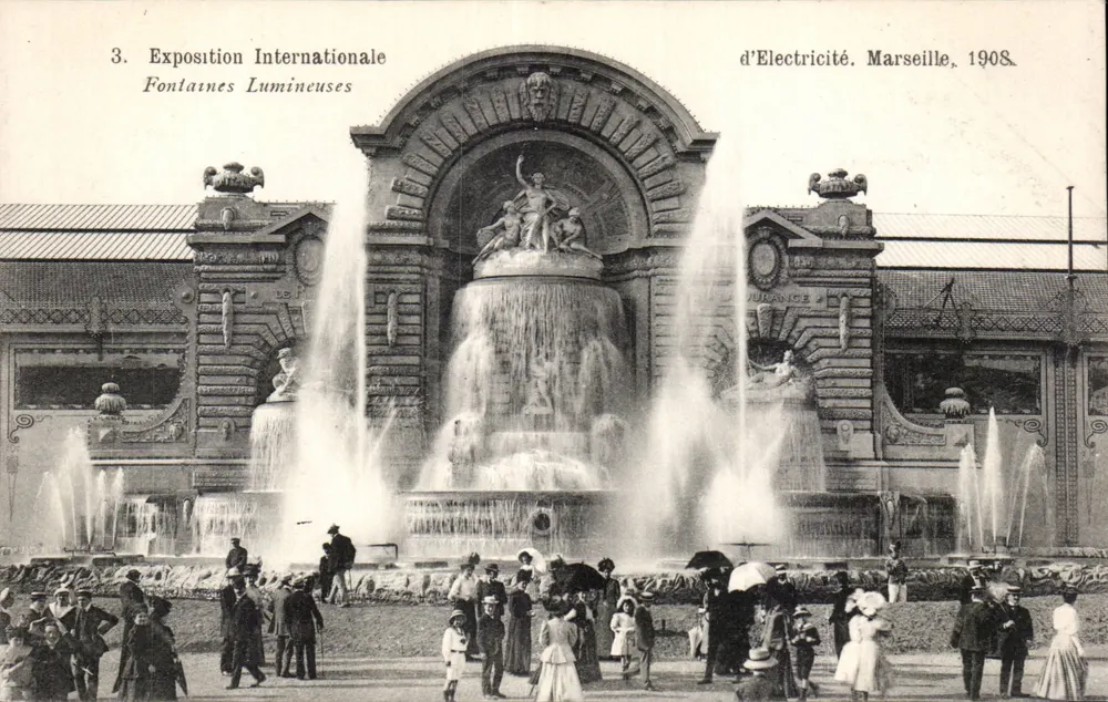 Internationale Elektrizitätsausstellung — Leuchtbrunnen — Marseille, 1908 — Photo stélera Baudouin, Vincent, Marseille - Vorderseite