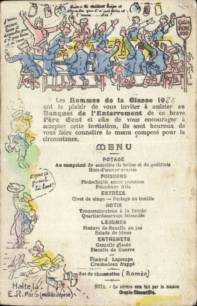 Bankett zur Beerdigung von Père Cent — Die Männer der Klasse 1926 — E.R. Paris (modell angemeldet) - Vorderseite