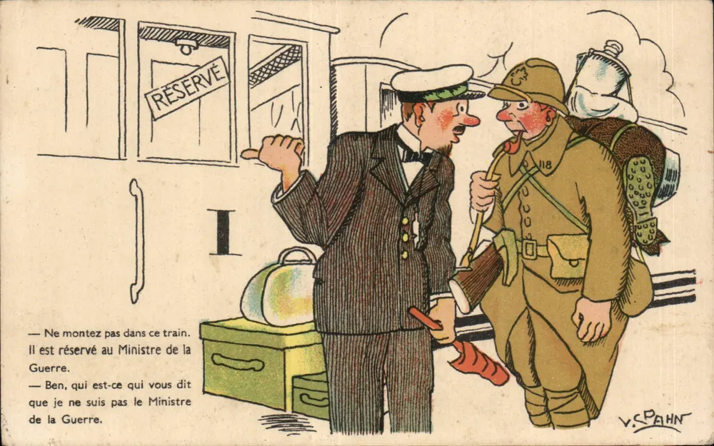 Trem reservado ao Ministro da Guerra — caricatura — V. C. PAHN - Frente